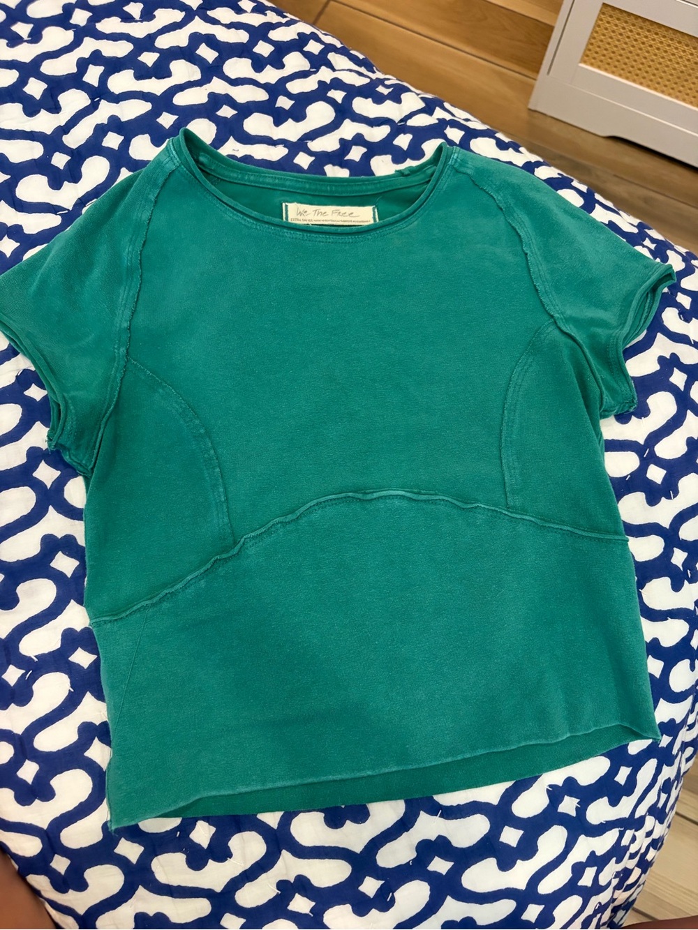 Free People Teal Short Sleeve Crewneck Top